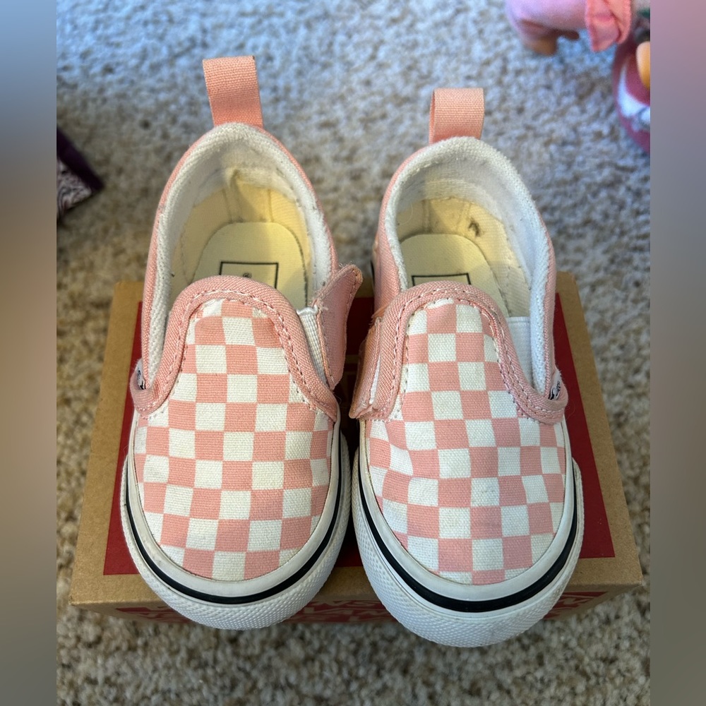 Baby Pink and White Checkered Vans